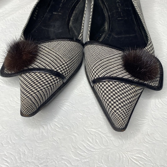 Casadei Houndstooth‎ and Fur Pom Pom Flats - Picture 2 of 6